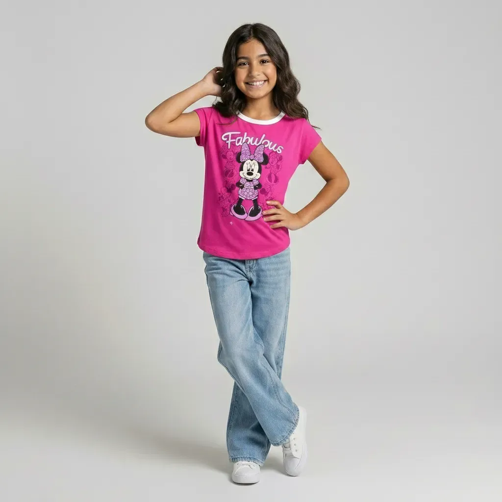 Girls’ Minnie Cotton Short Sleeve T-Shirt Fuchsia Pink
