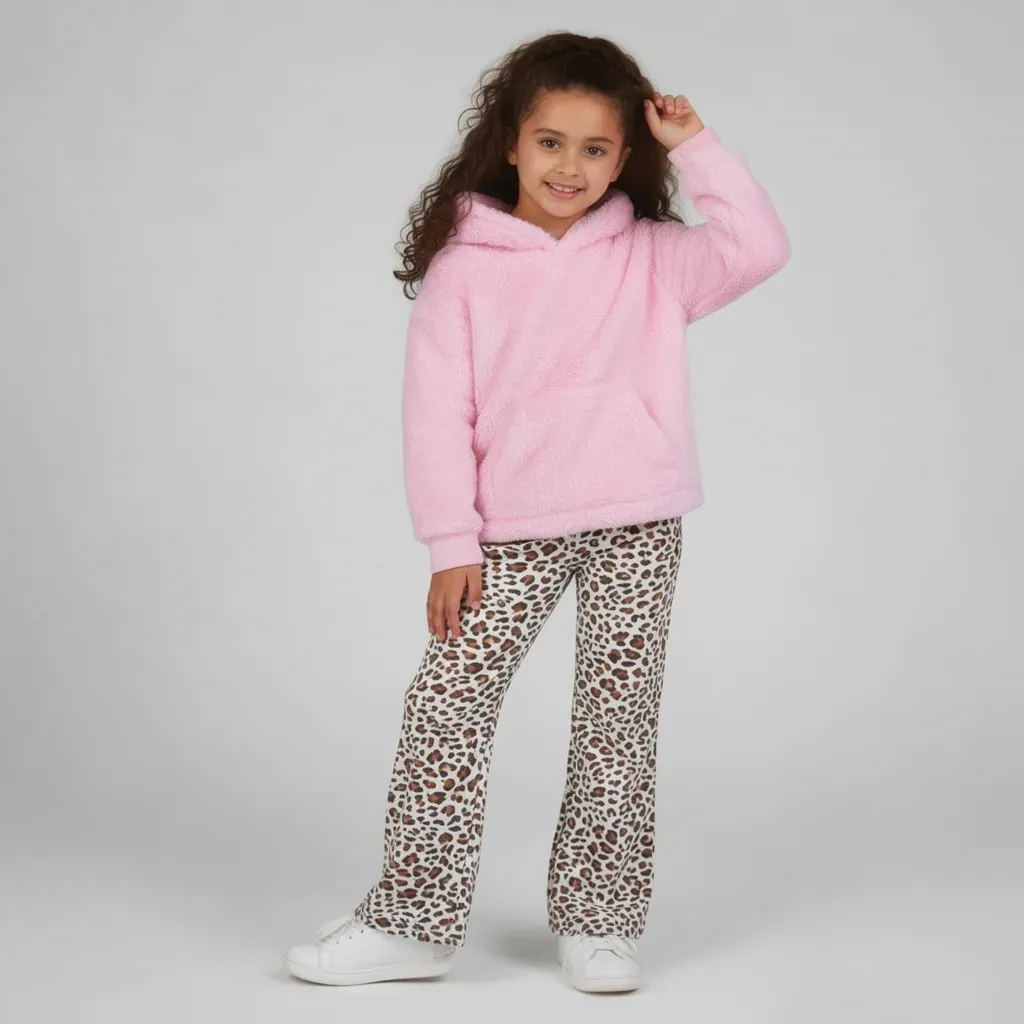 Pink Winter Kids Hoodie with Soft Fleece Texture and Pocket