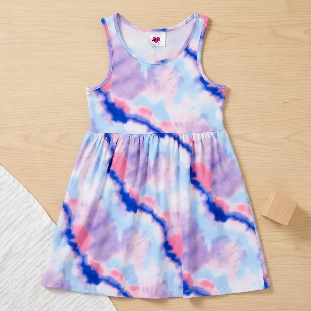 Girls' Sleeveless Tie-Dye Summer Dress - Imported