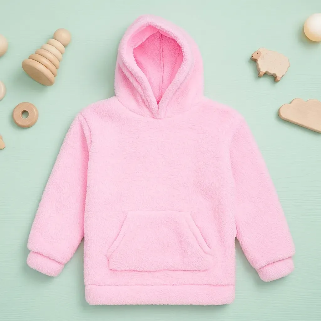Pink Winter Kids Hoodie with Soft Fleece Texture and Pocket