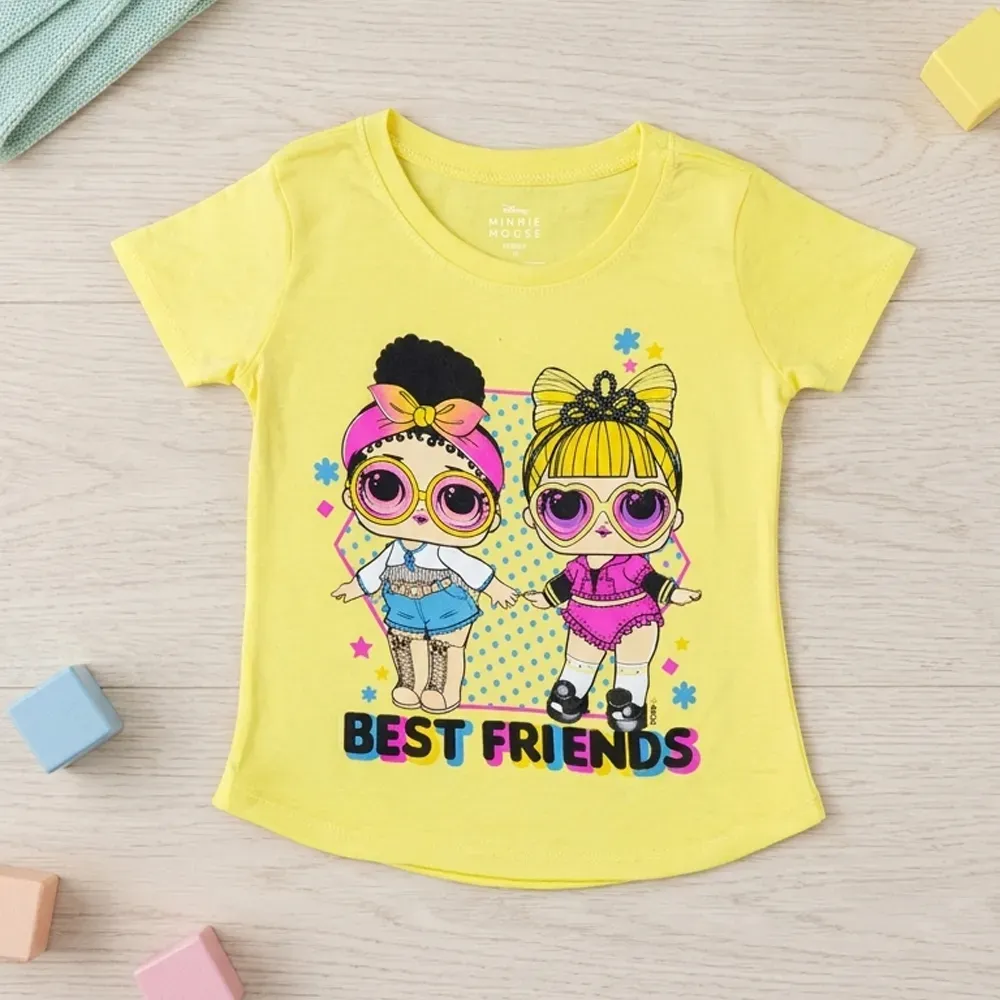 Girls “Best Friends” Summer Cotton T Shirt  Yellow