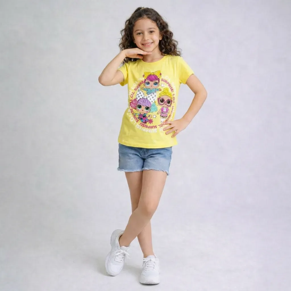 Girl Short Sleeve Cotton T-Shirt  Yellow