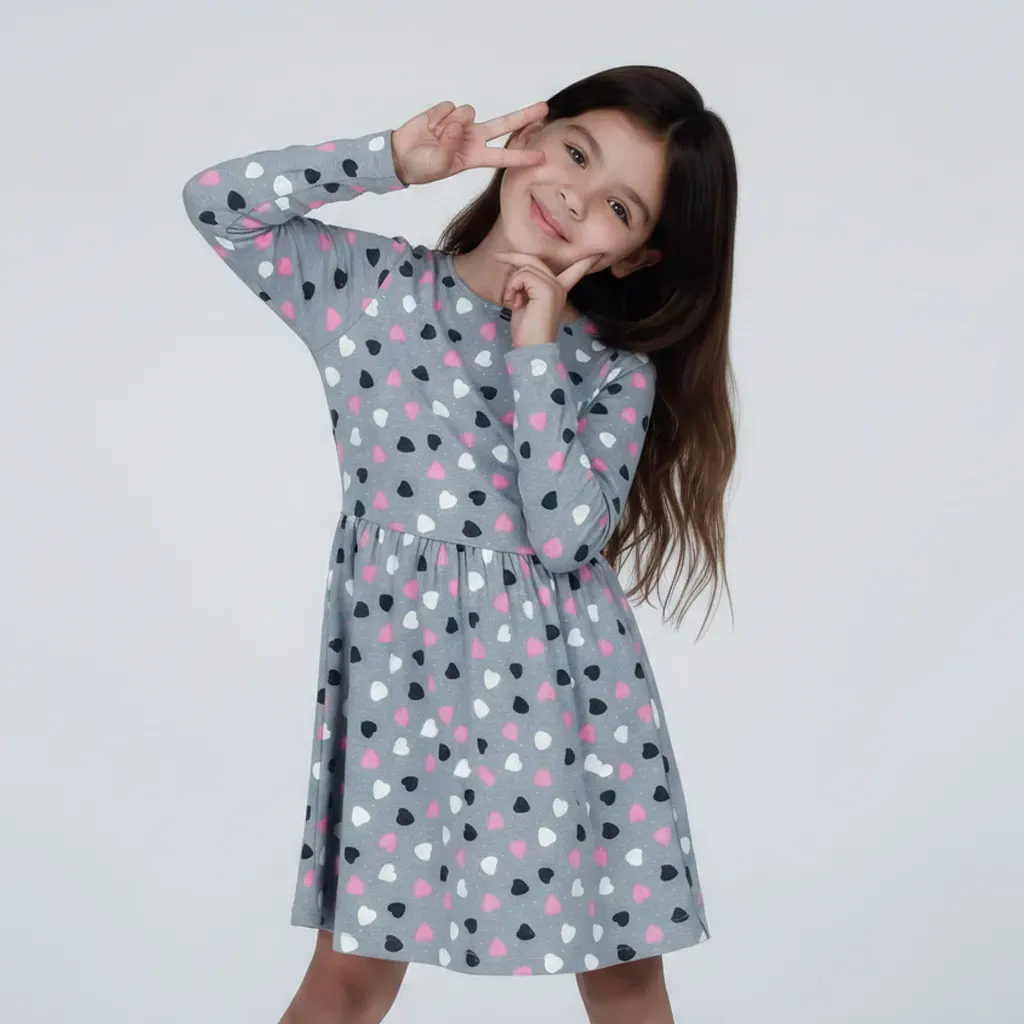 Girls' Long-Sleeve Gray Heart Dress | Fall & Winter