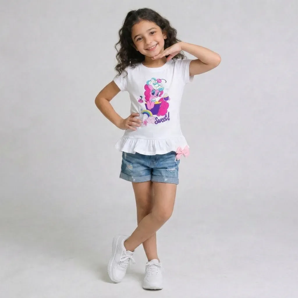 Girl “My Little Pony” Ruffle Design T-Shirt  White Cotton