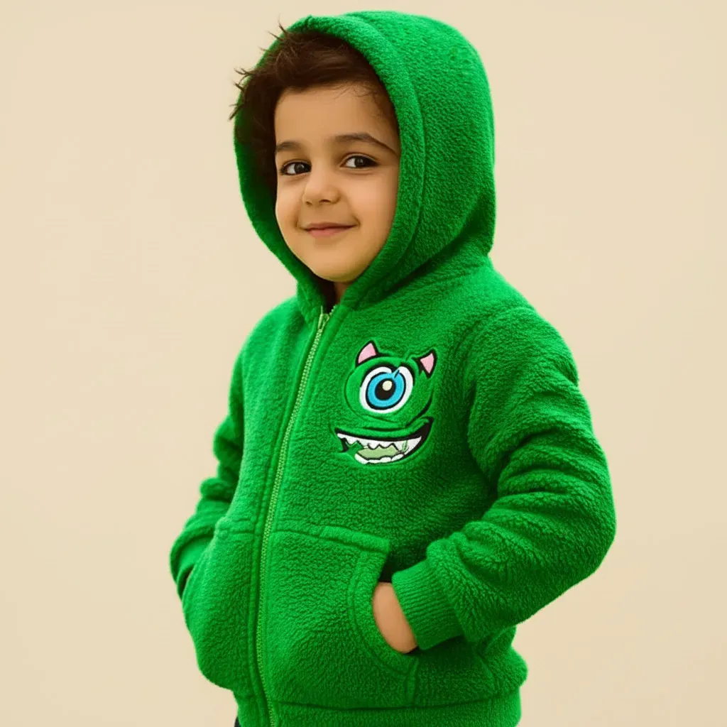 Kids' lightweight zip up hooded fur jacket