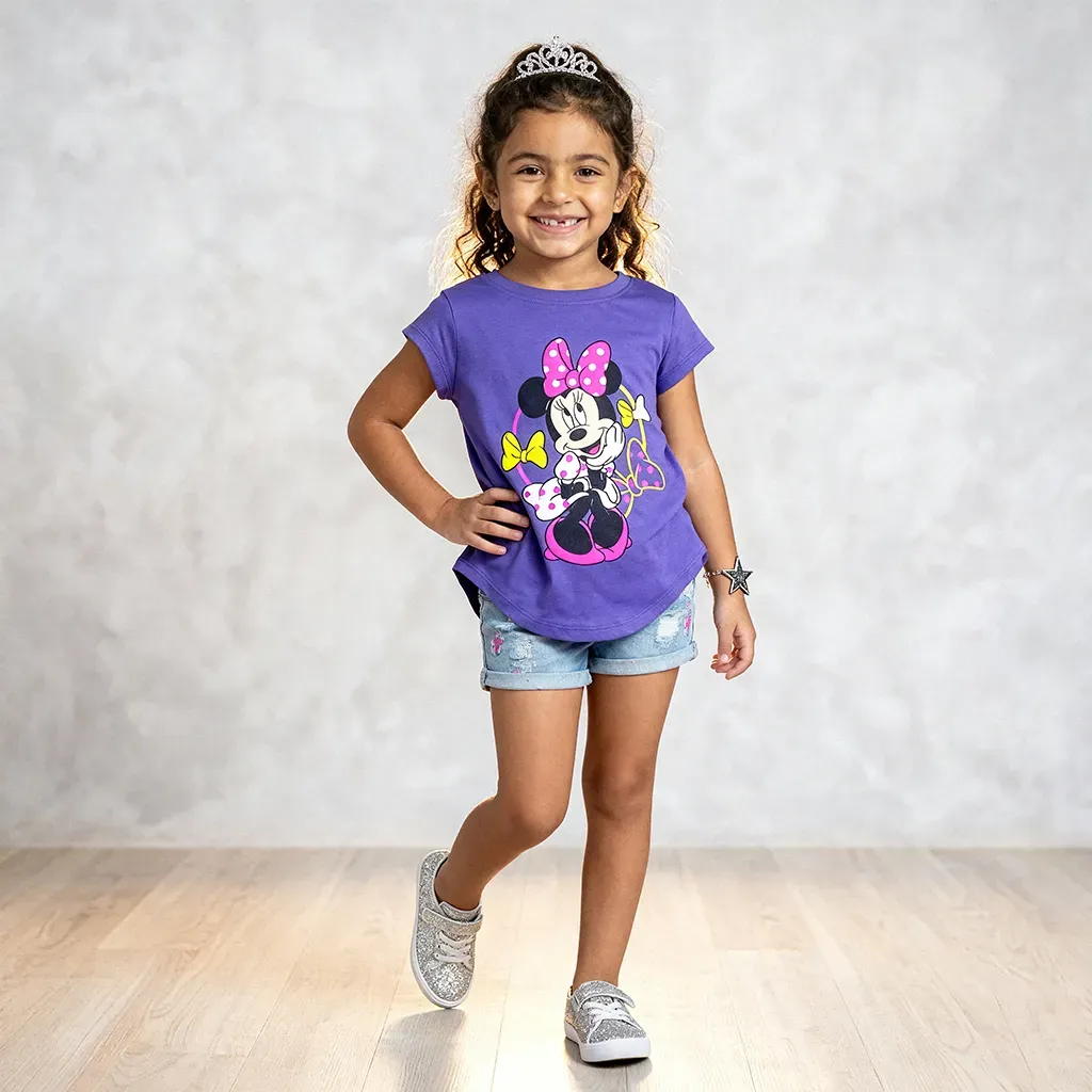 Girls Summer Cotton Minnie Mouse T-Shirt – Purple