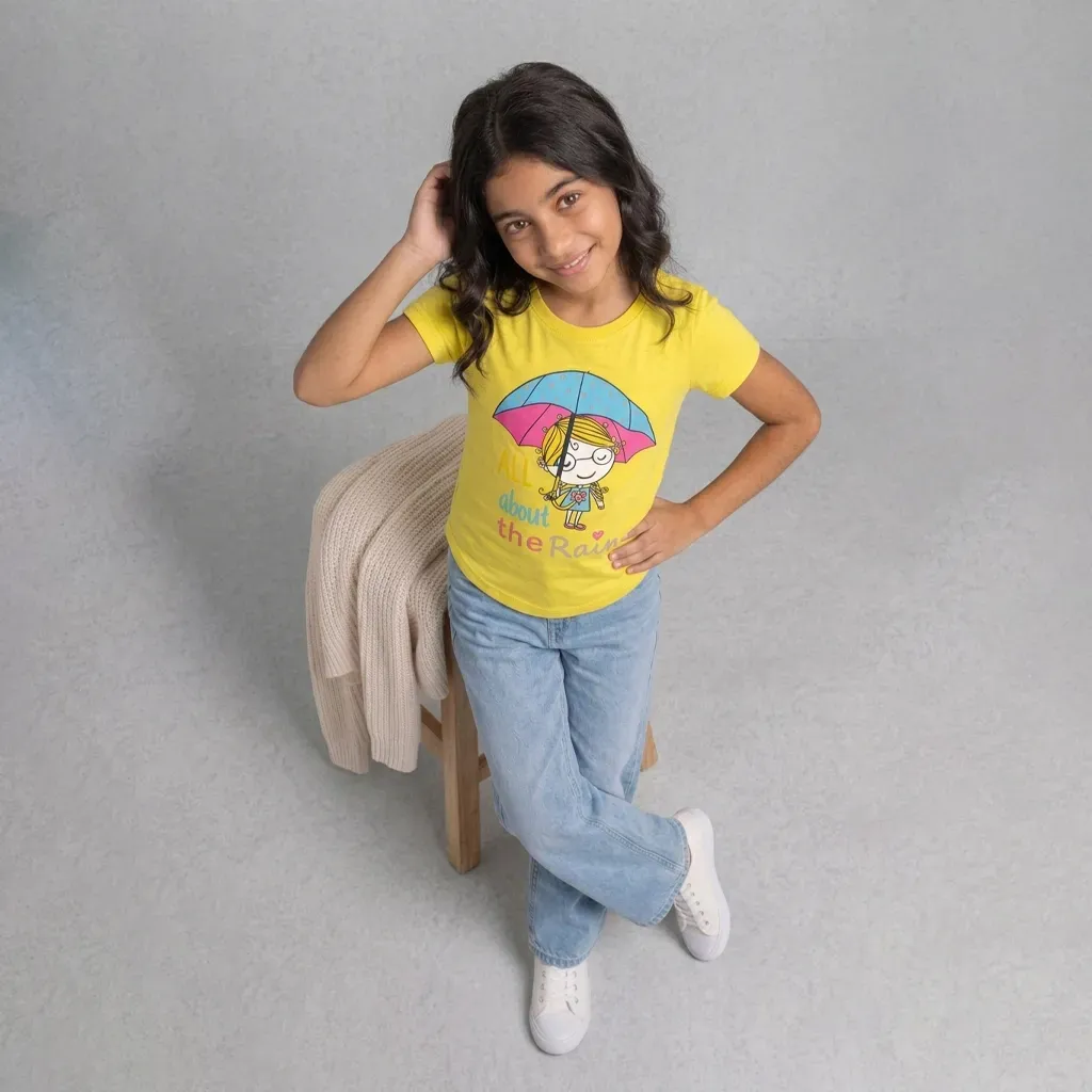 Girls Summer Cotton Short Sleeve TShirt  Yellow