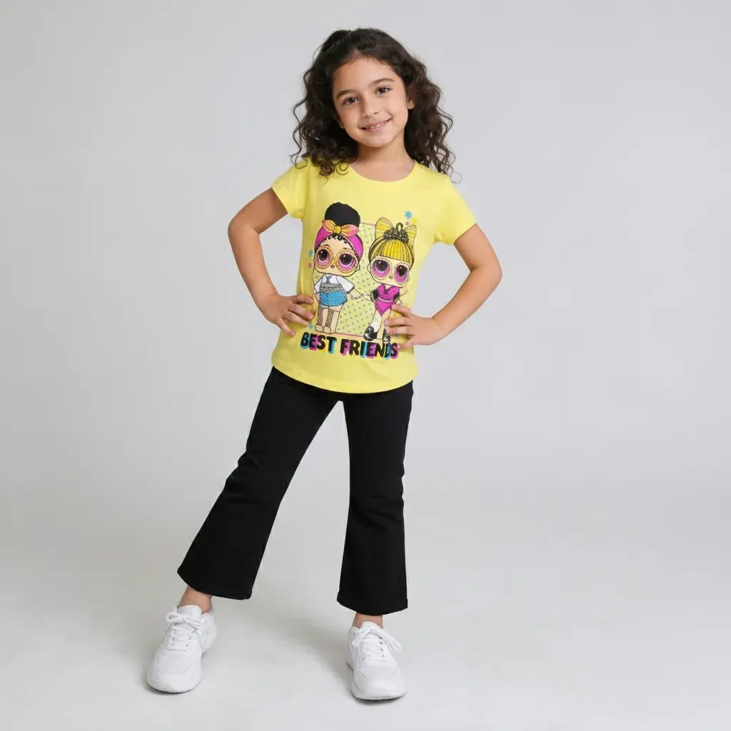 Girls “Best Friends” Summer Cotton T Shirt  Yellow