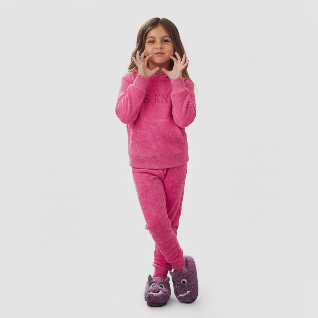 Girls' Simple Fleece-Lined Winter Pajama Set