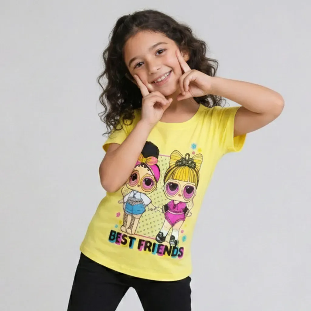 Girls “Best Friends” Summer Cotton T Shirt  Yellow