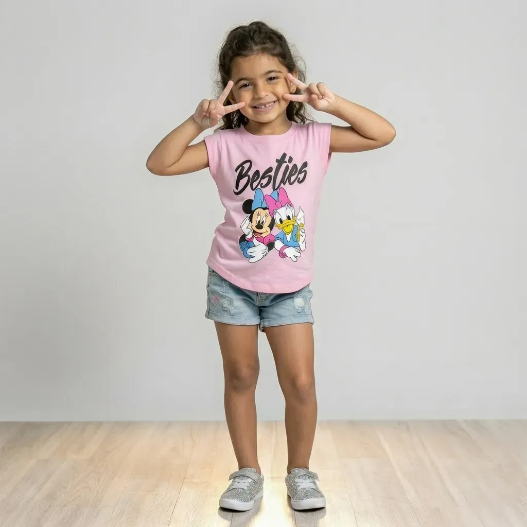 Girl Disney Sleeveless Cotton T-Shirt Oval Cut Pink (Rose)