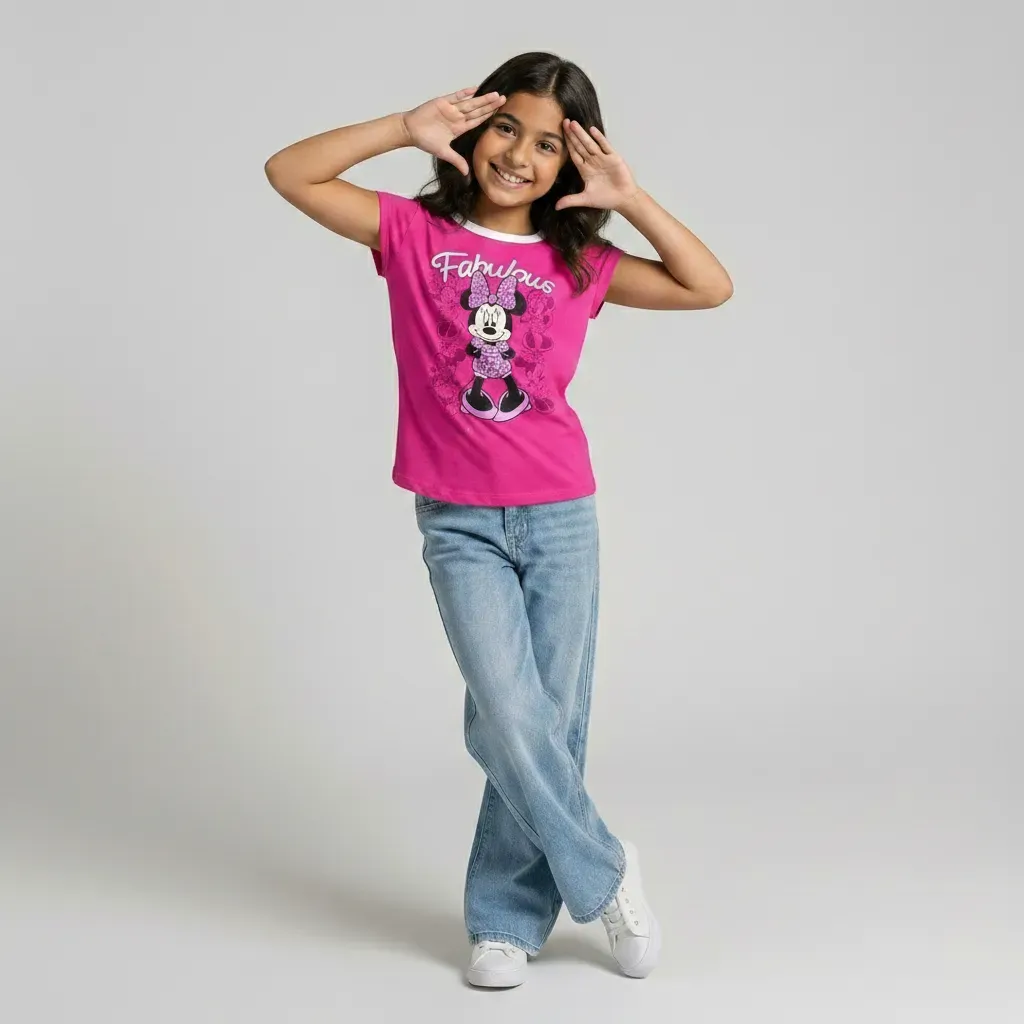 Girls’ Minnie Cotton Short Sleeve T-Shirt Fuchsia Pink
