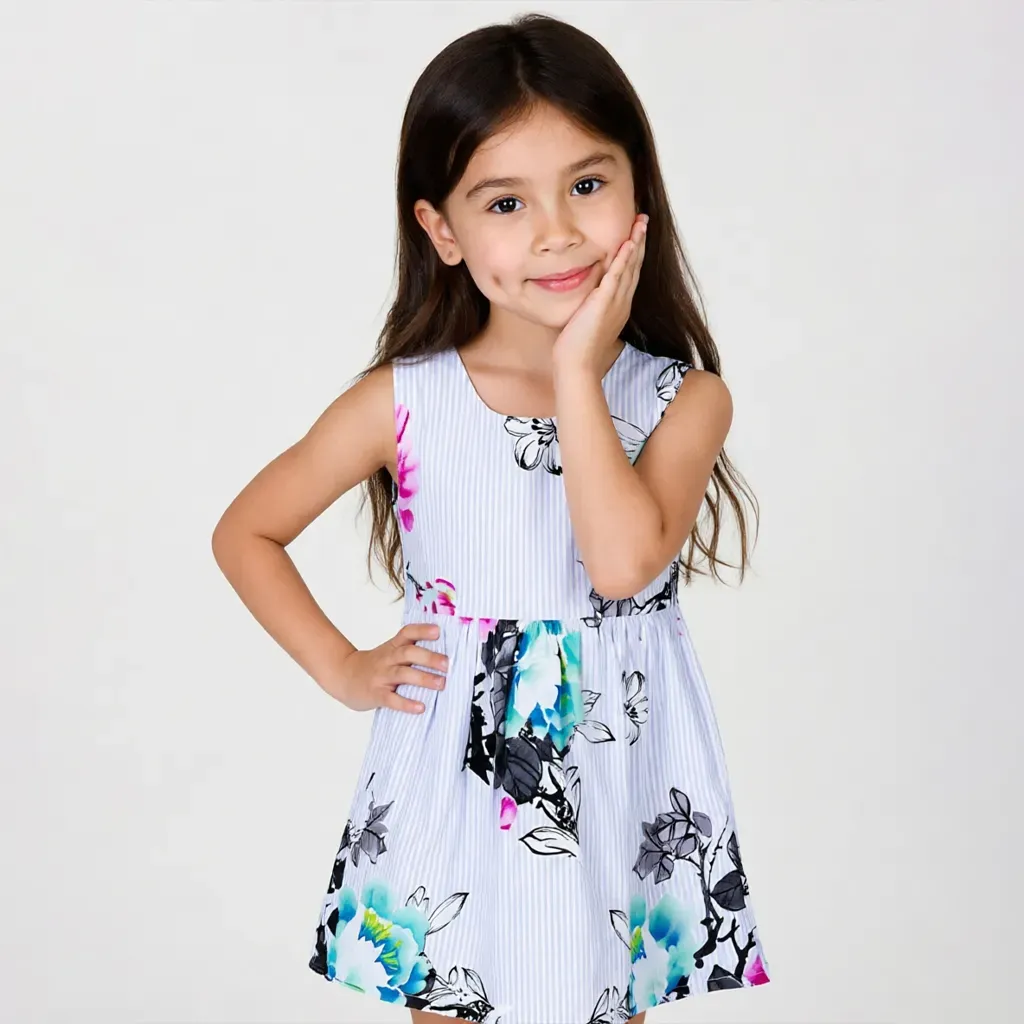 Simple Casual Girls' Dress with Colorful Floral Print | Nebu Kids
