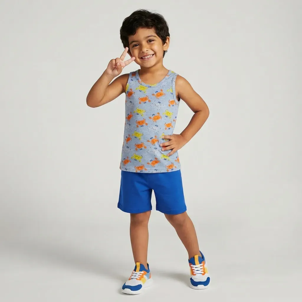 Kids summer cotton pajama set sleeveless Crab design (2-Piece Set)