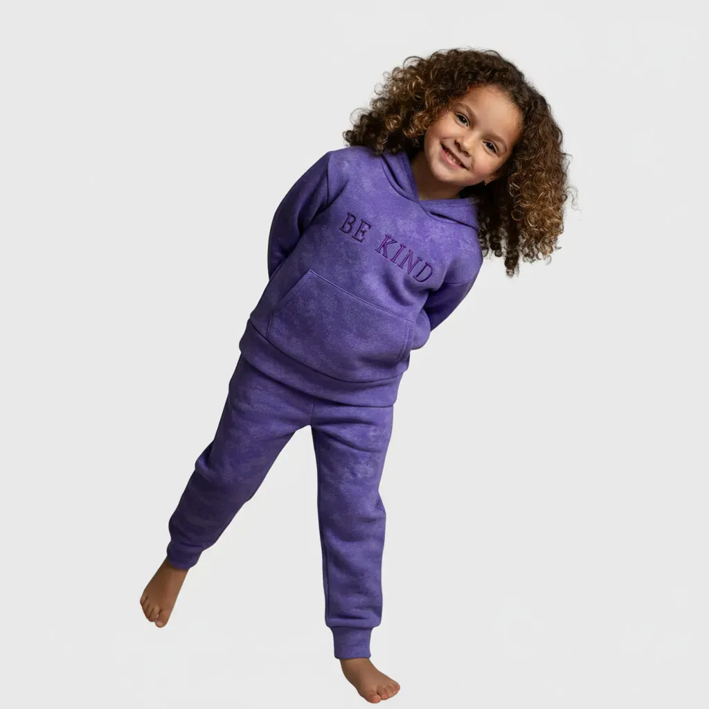 Girls' Simple Fleece-Lined Winter Pajama Set