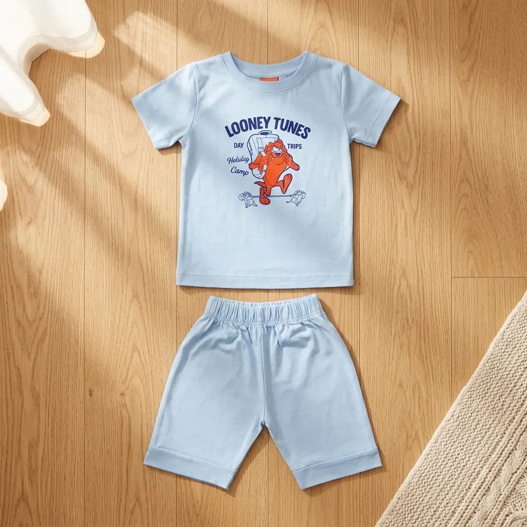 Summer cotton pajama set Looney Tunes print Baby Blue color Boys