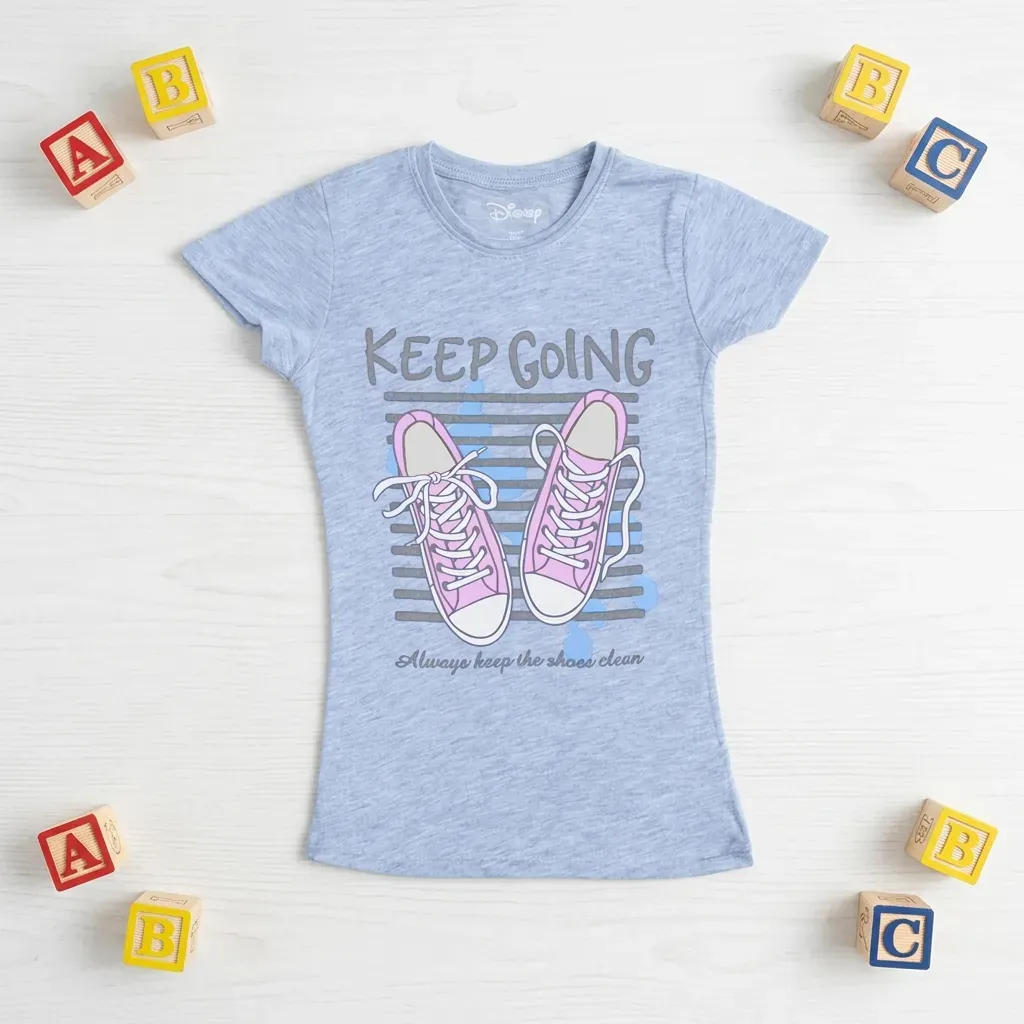 Girls Summer Cotton  Slim Fit T Shirt  Grey