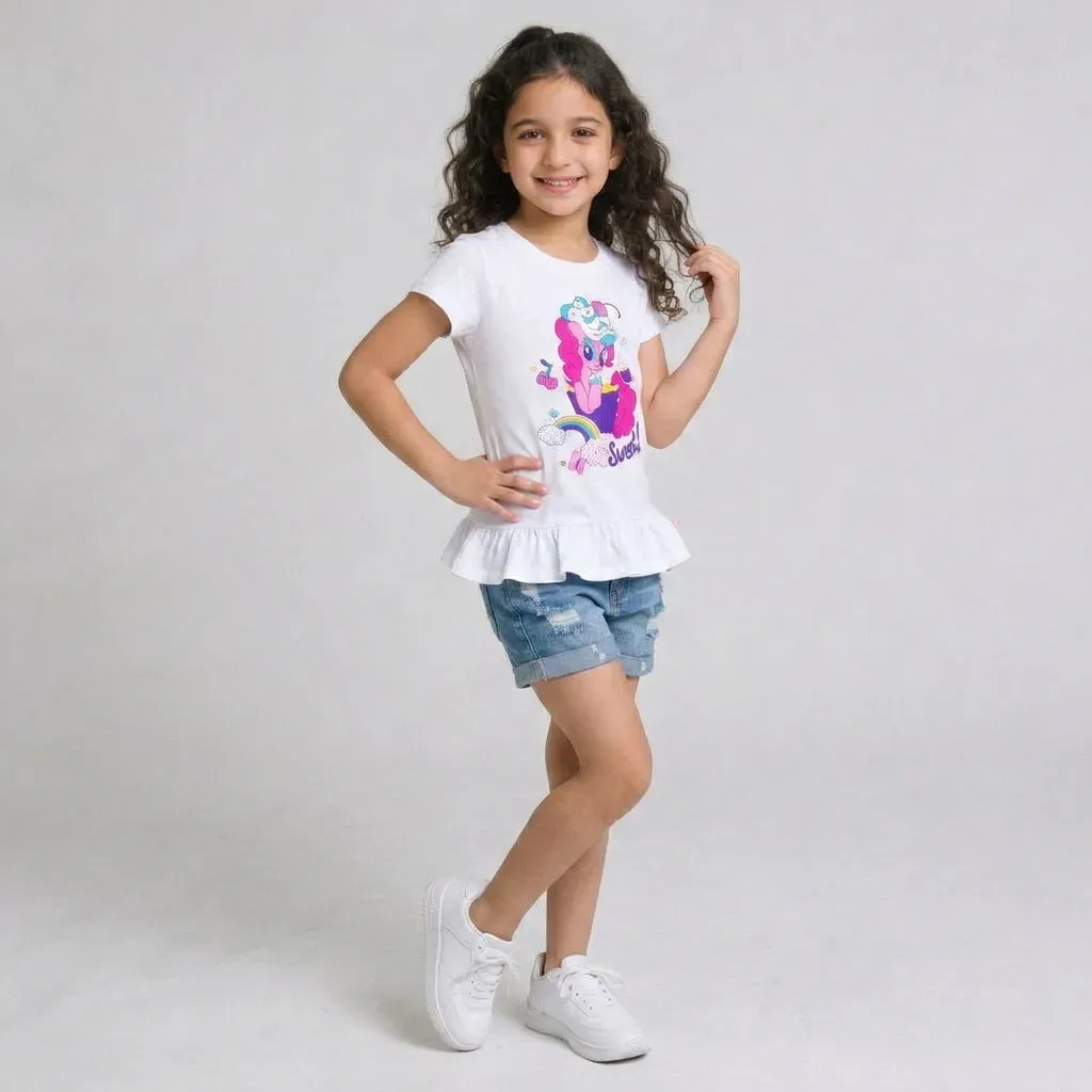 Girl “My Little Pony” Ruffle Design T-Shirt  White Cotton