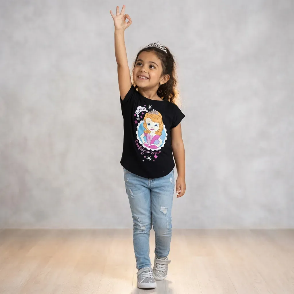 Girls Summer T-shirt Cotton Short Sleeve Black