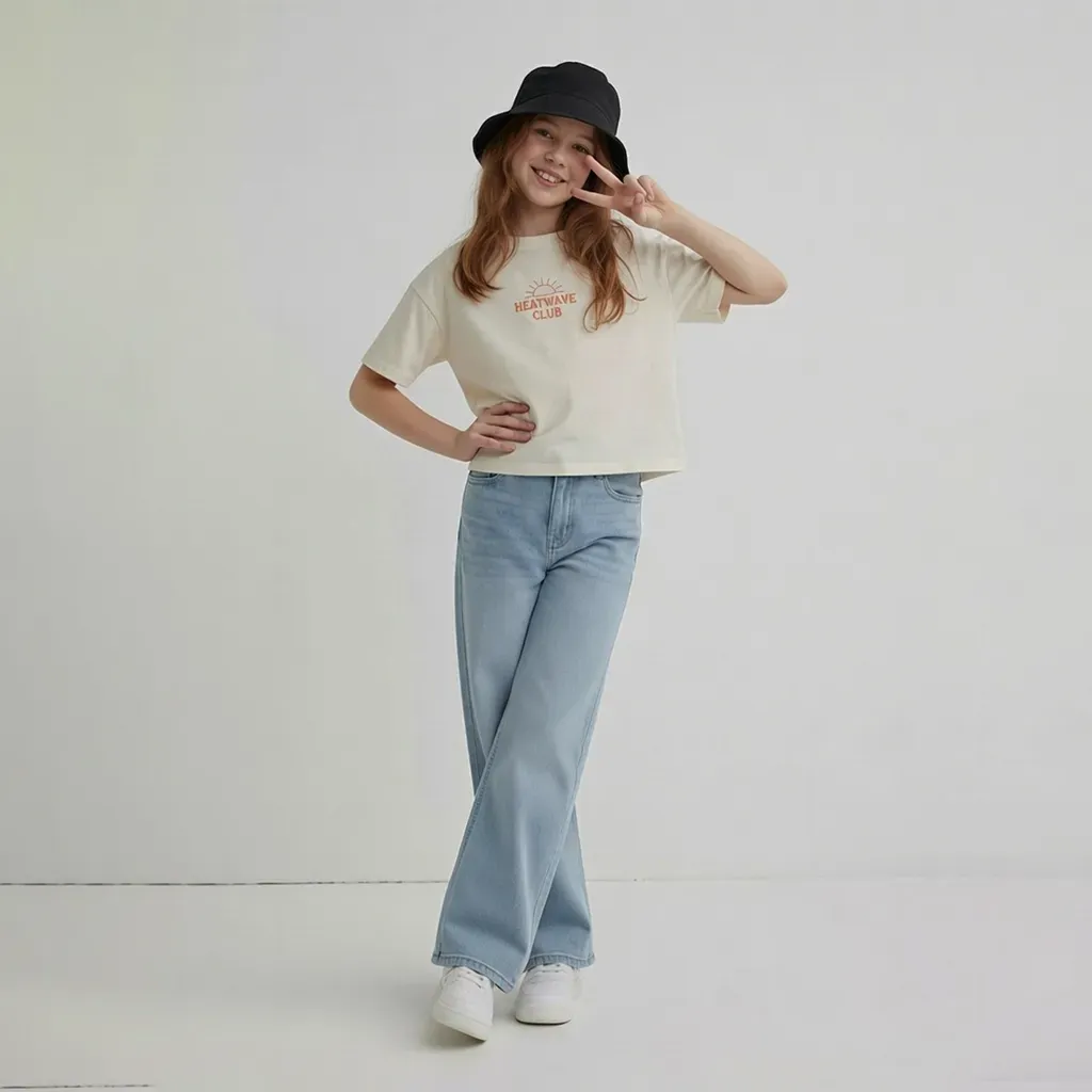 Girls’ Light Blue Wide-Leg Jeans Relax Fit Pants