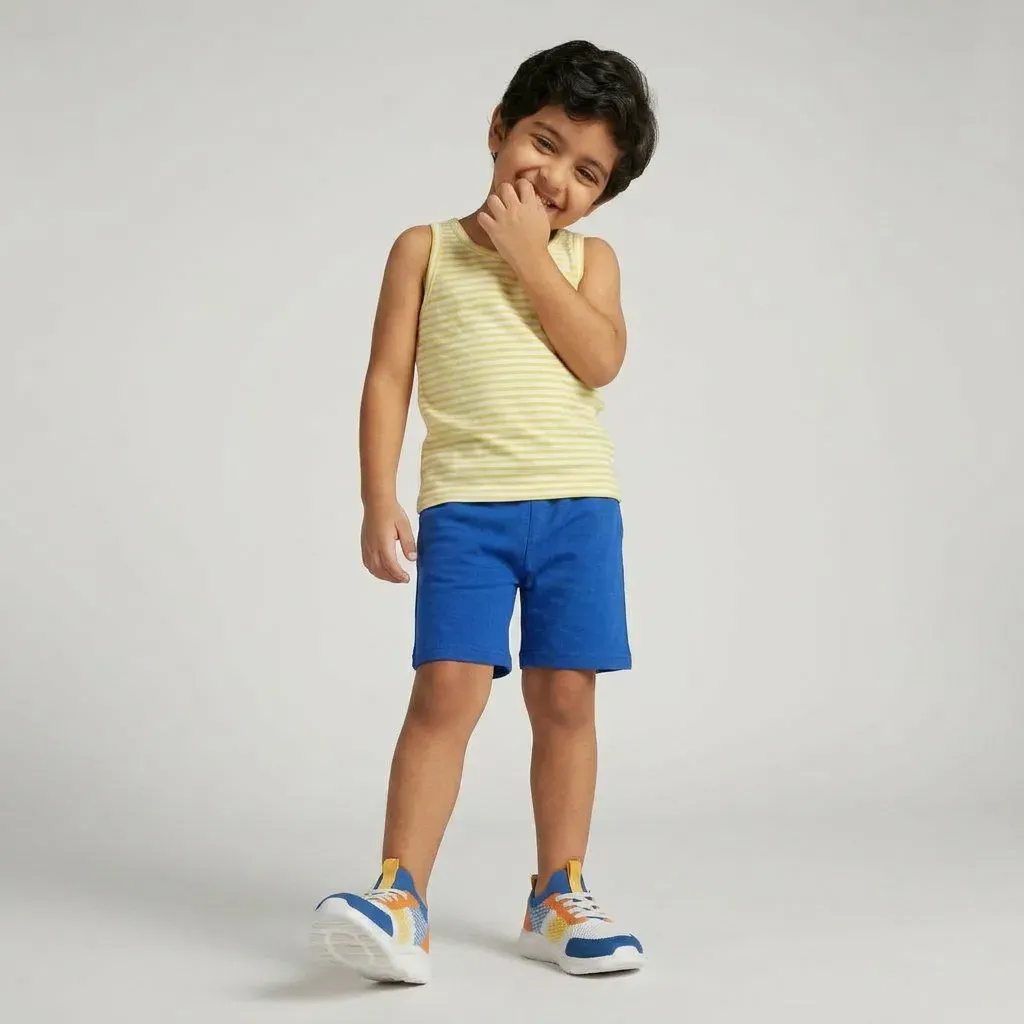 Kids summer cotton pajama set Yellow & White sleeveless with shorts (boy & girl)
