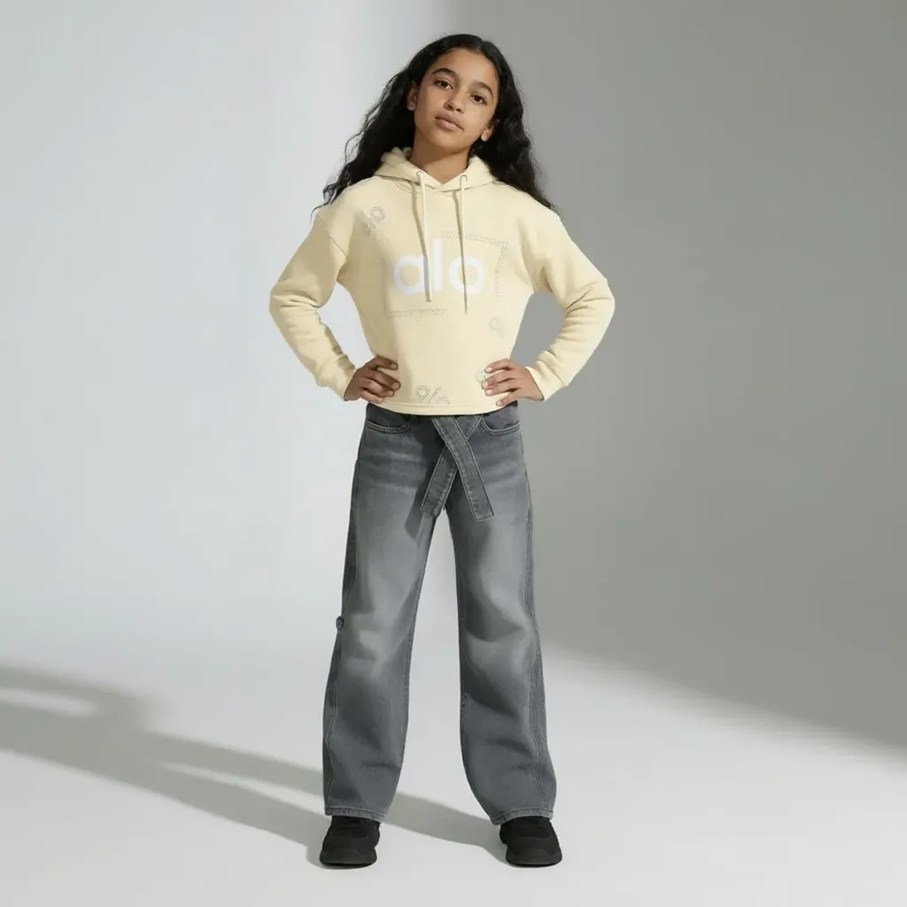 Girls' Fleece-Lined Cropped Winter Hoodie With Crystal Glitter