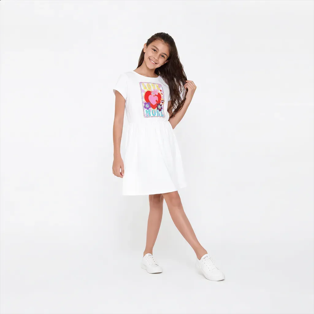 White Summer Love Print Dress - Imported