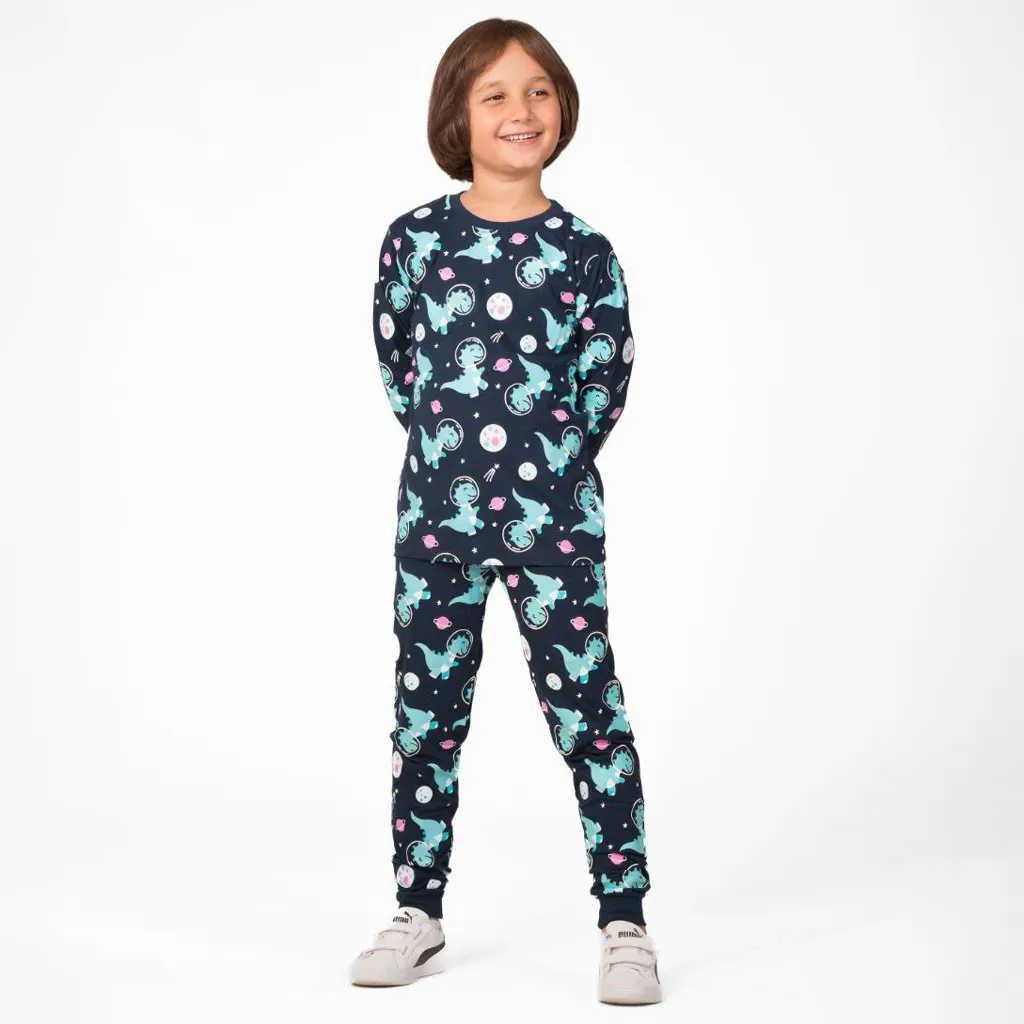 Kids Autumn cotton pajama set space dinosaur design