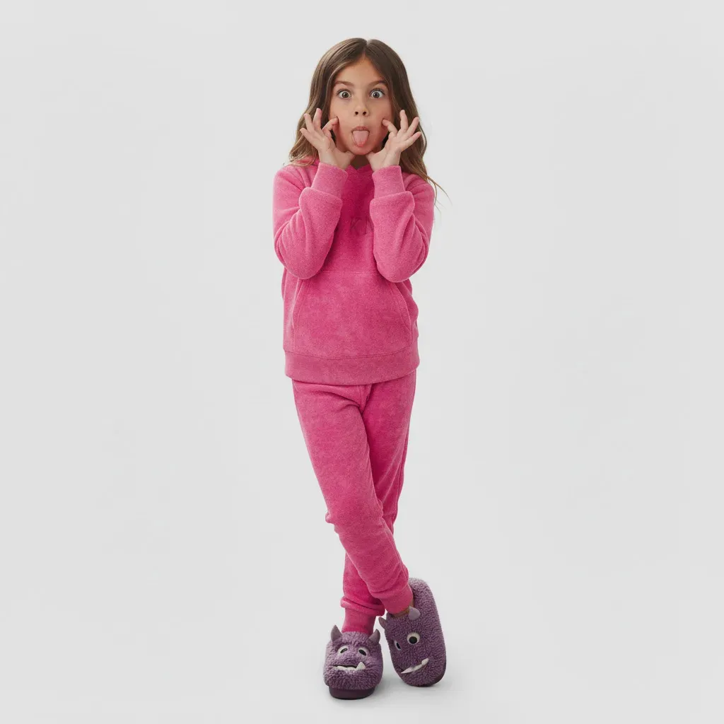 Girls' Simple Fleece-Lined Winter Pajama Set