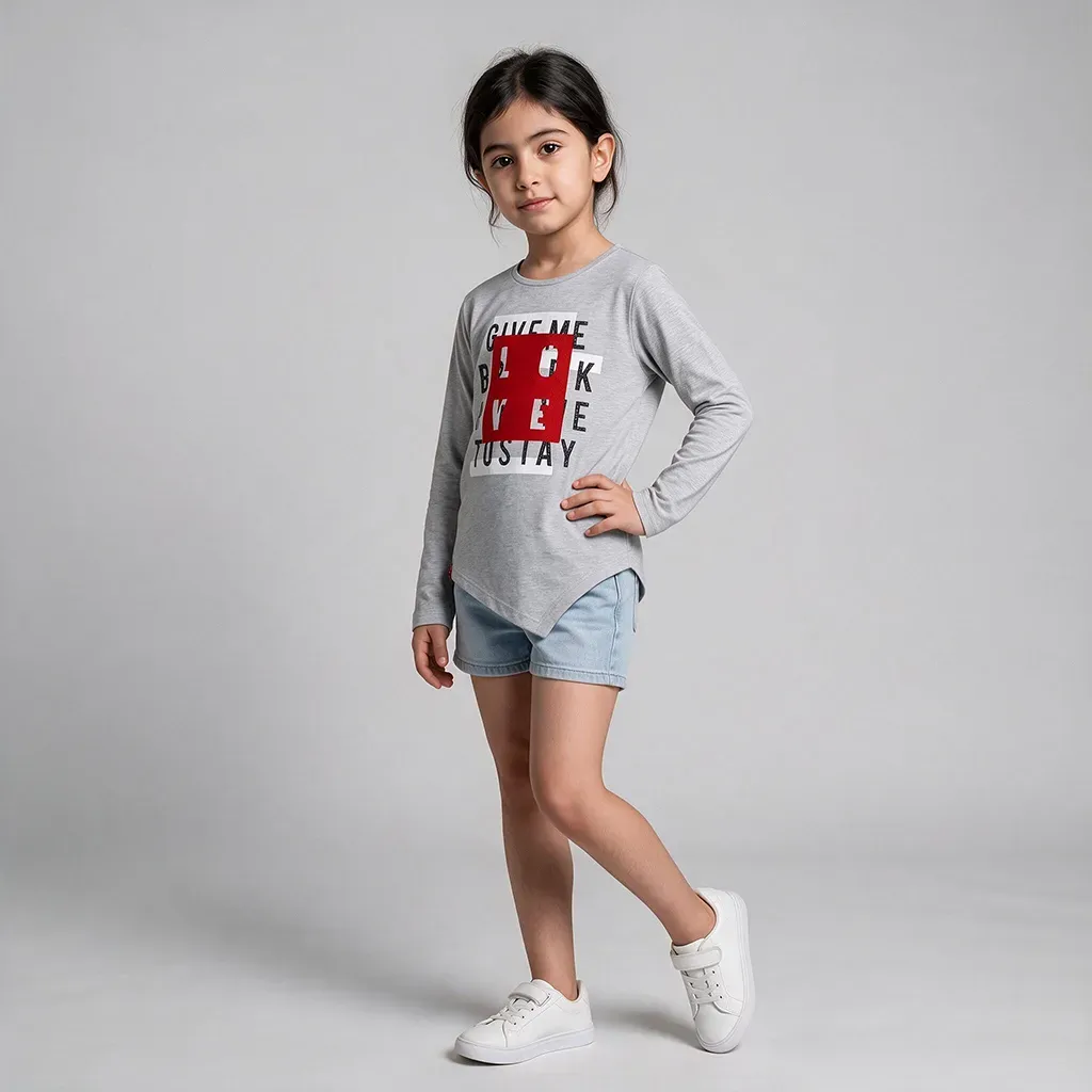 Girls' t-shirt long sleeve cotton global brand for children