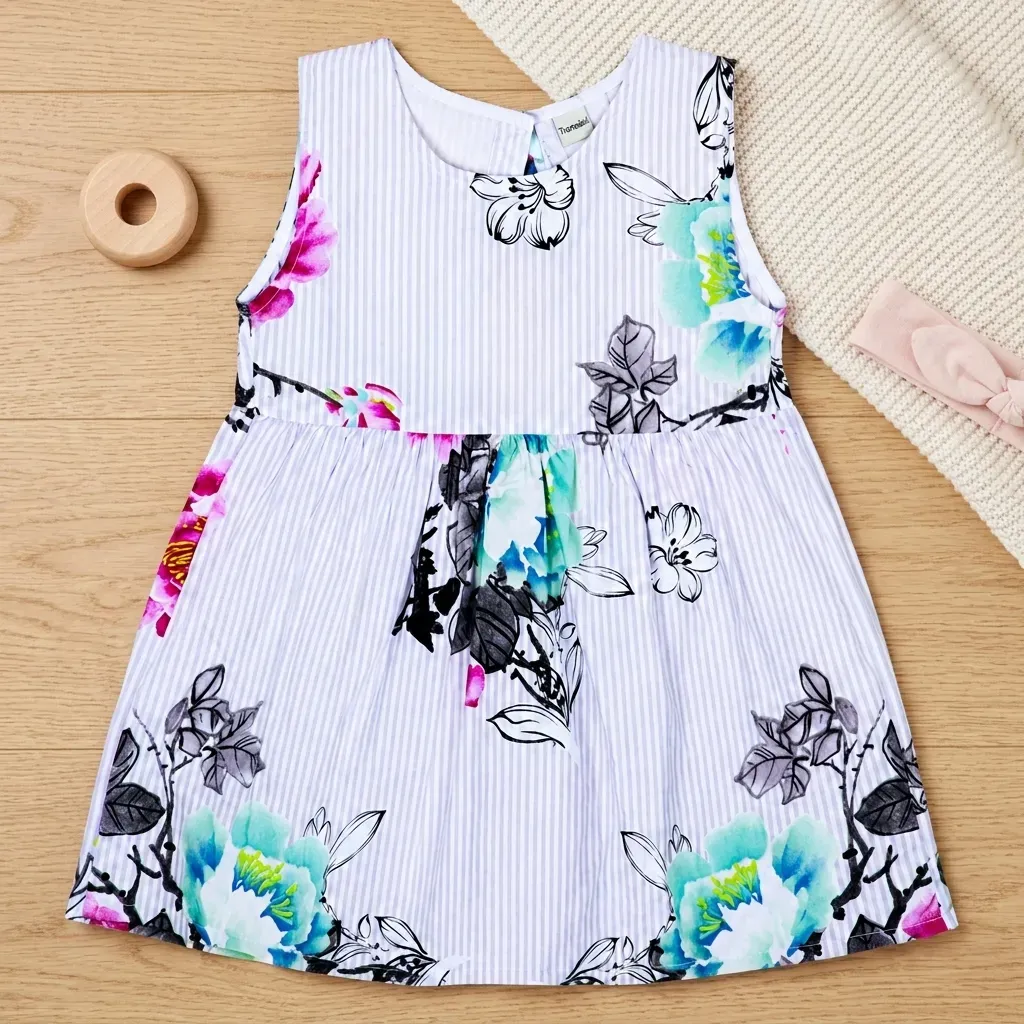 Simple Casual Girls' Dress with Colorful Floral Print | Nebu Kids