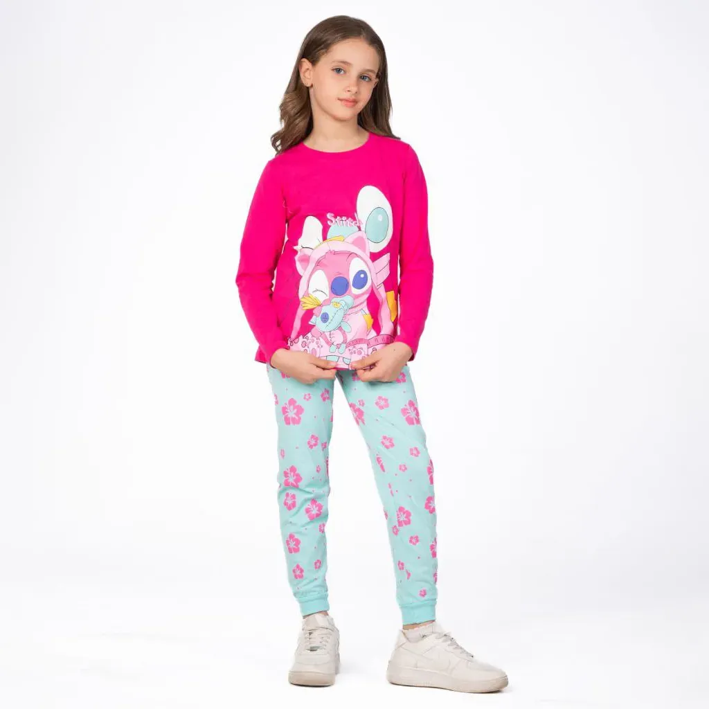 Girls' Long-Sleeve Cotton Stitch Print Autumn Pajamas