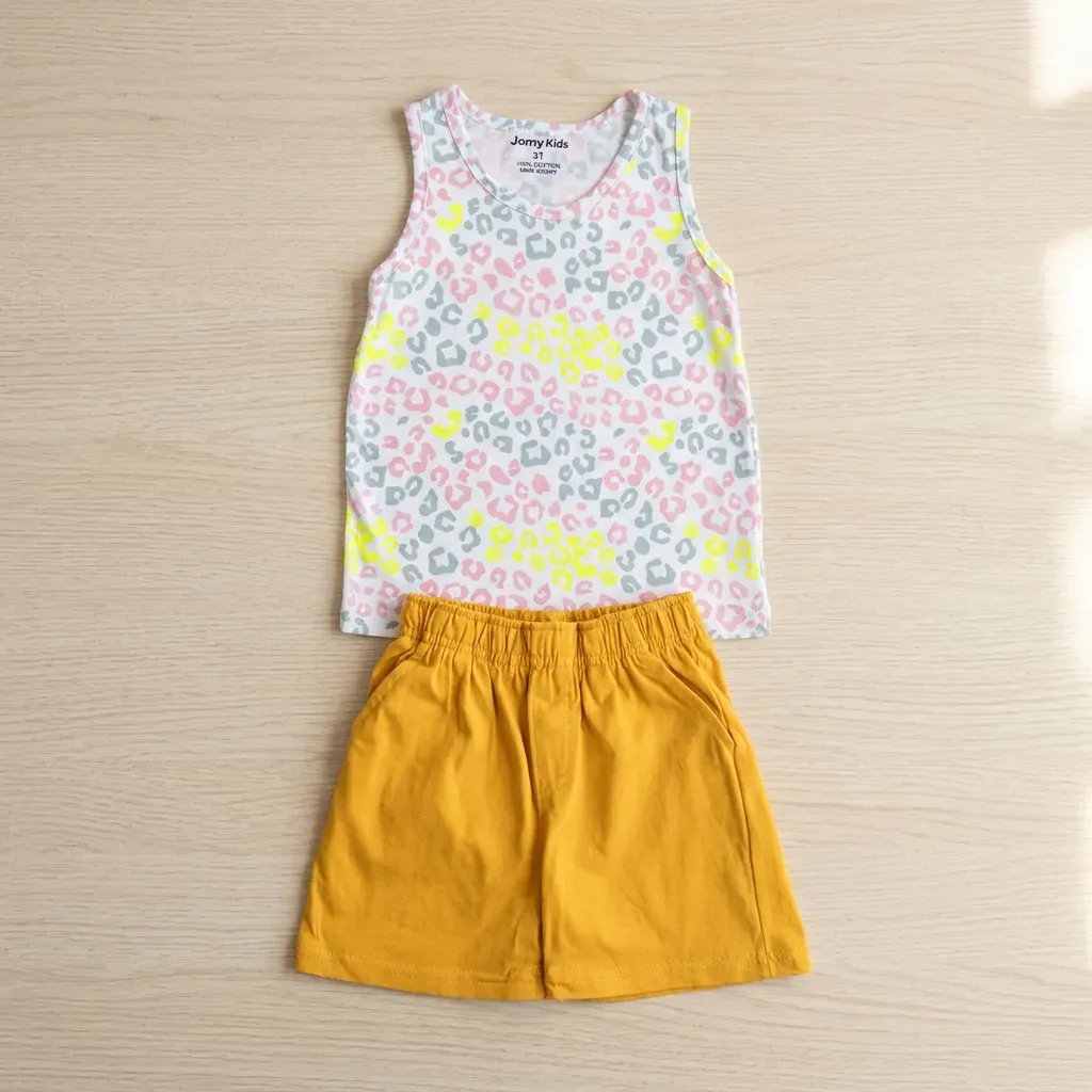 Summer Pajama Leopard Print  For Boys or Girls Mustard Yellow