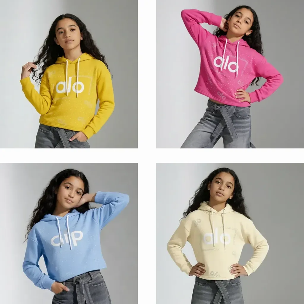 Girls' Fleece-Lined Cropped Winter Hoodie With Crystal Glitter