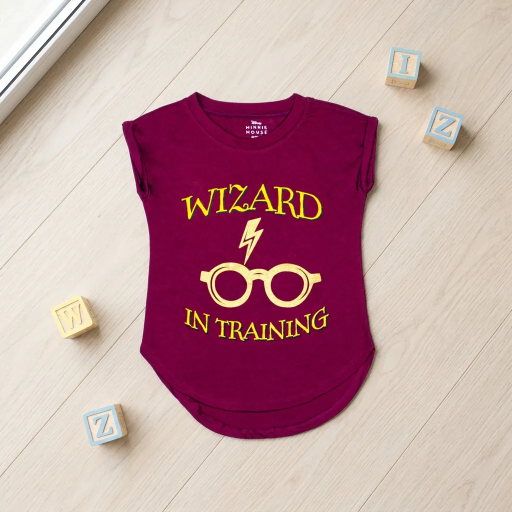 Girls Sleeveless Cotton Kids T-Shirt – Harry Potter Print – Burgundy