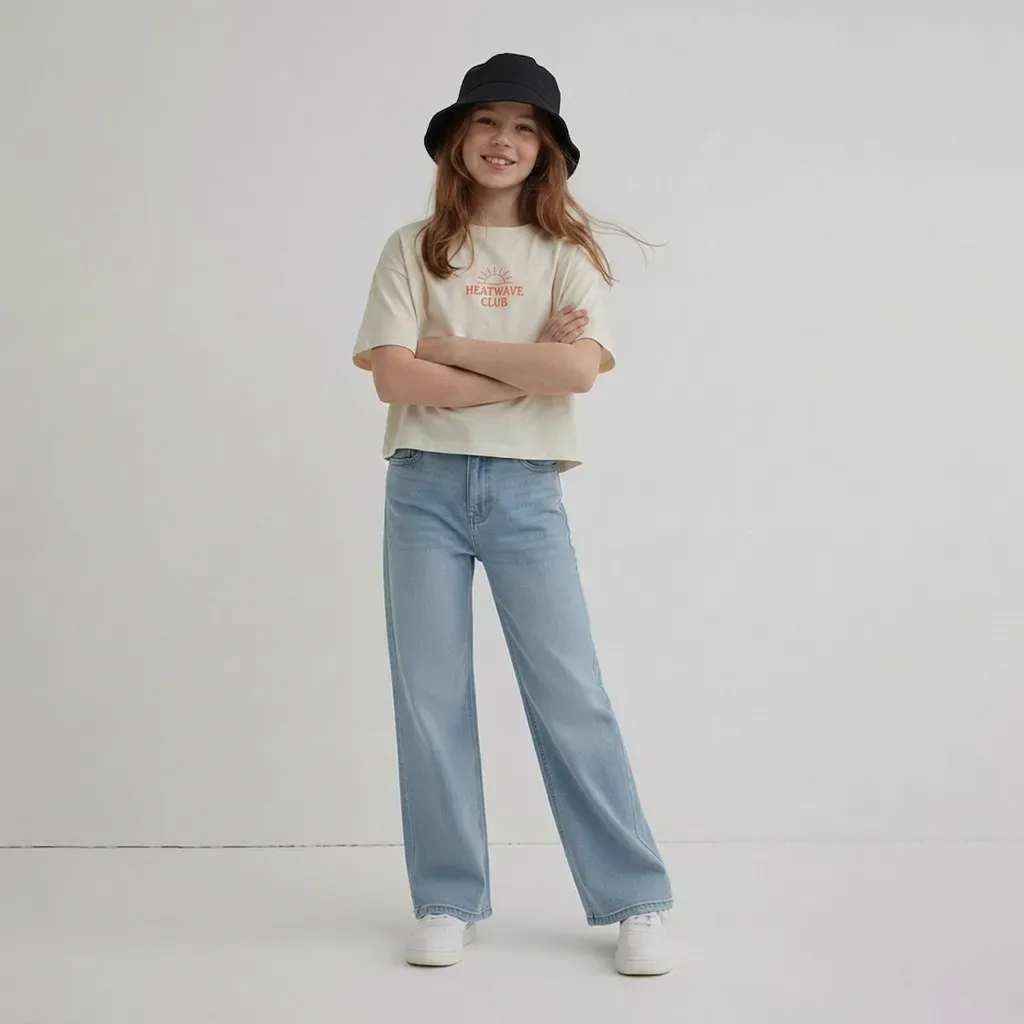 Girls’ Light Blue Wide-Leg Jeans Relax Fit Pants