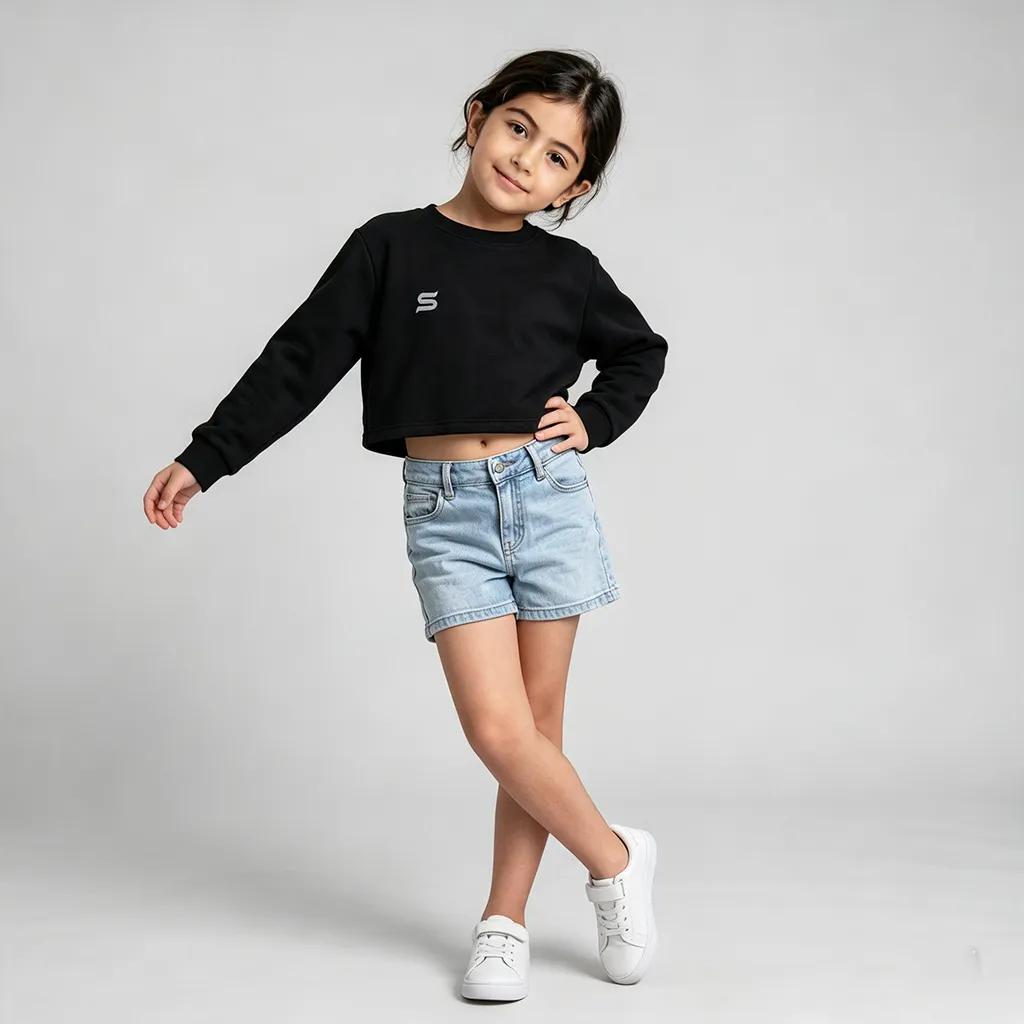 Girls' winter long-sleeve crop top black