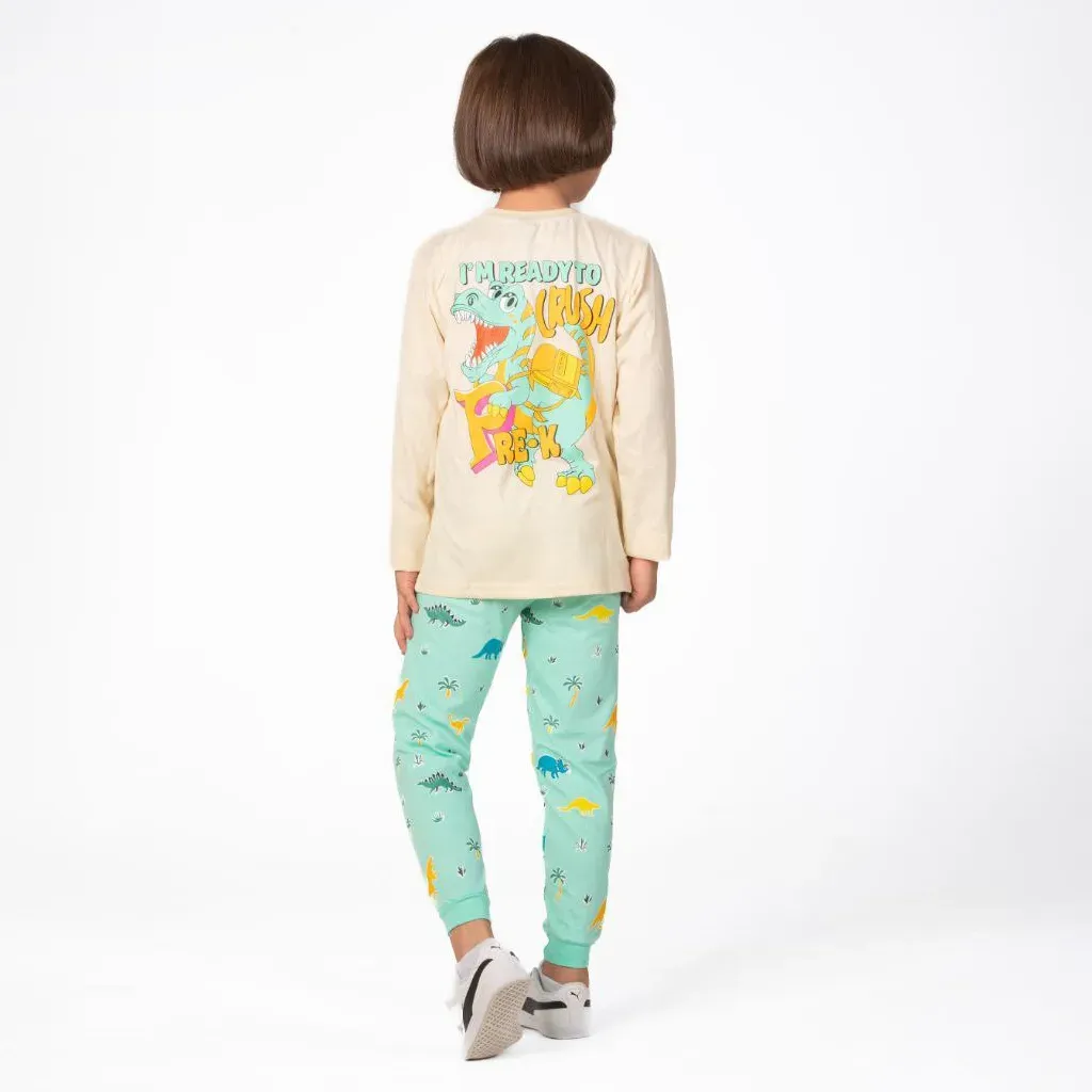 Boys Autumn Cotton Pajama Set Dinosaur Design Cozy Warm