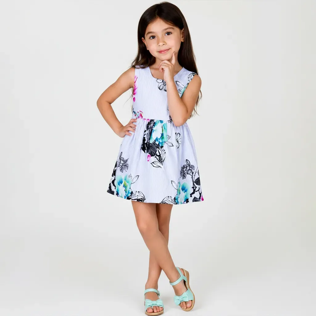 Simple Casual Girls' Dress with Colorful Floral Print | Nebu Kids