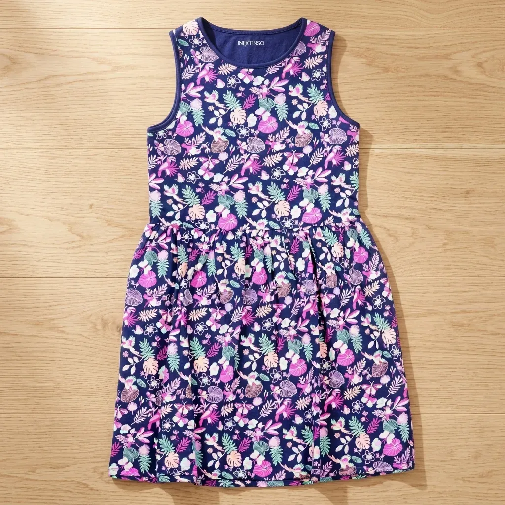 Sleeveless Navy Floral Summer Dress for girl's - Imported