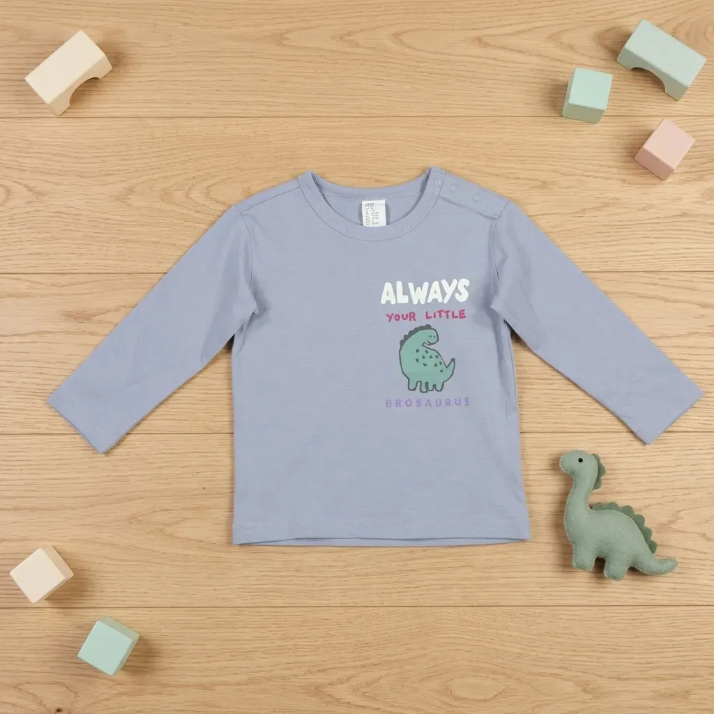 Imported baby boy dinosaur winter t-shirt