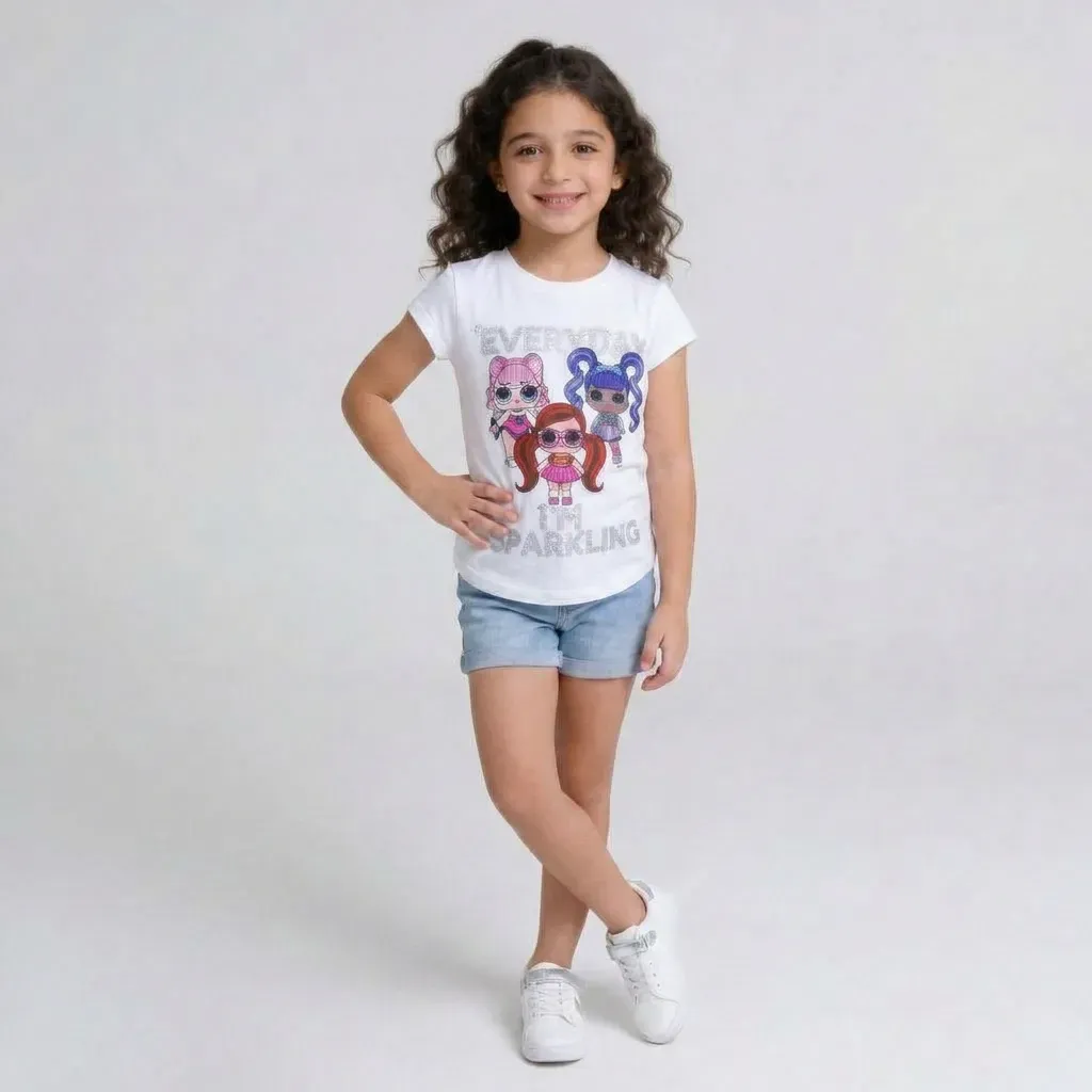 Girl summer slim fit Sparkle White T-Shirt