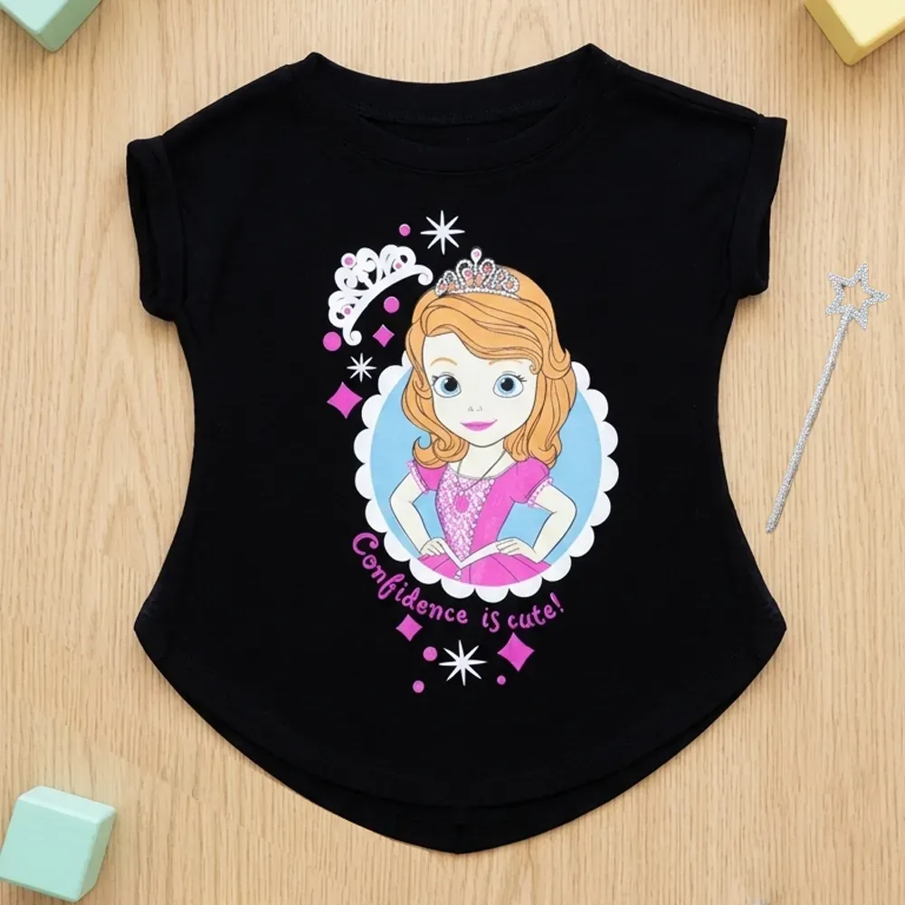 Girls Summer T-shirt Cotton Short Sleeve Black