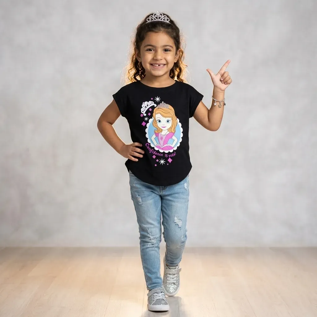 Girls Summer T-shirt Cotton Short Sleeve Black
