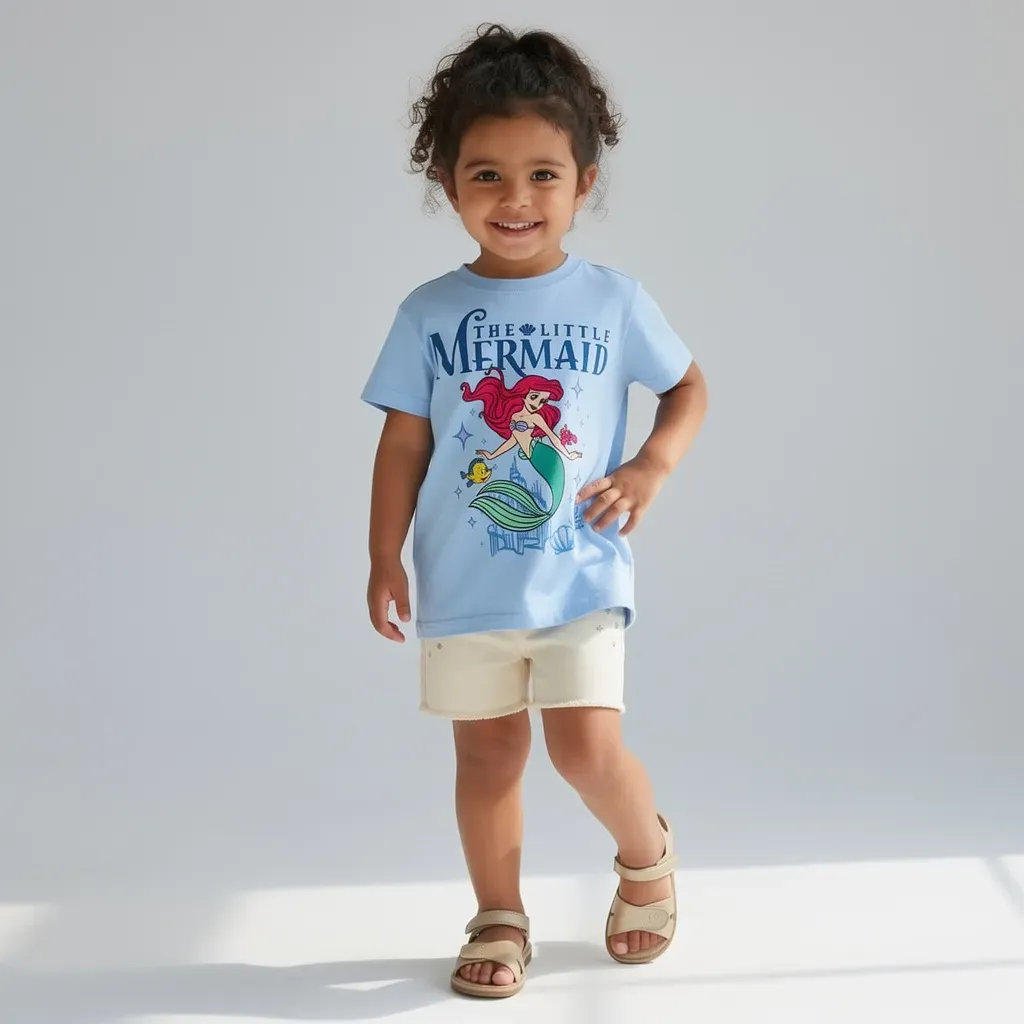 Girls summer cotton T-Shirt – Little Mermaid  – Sky Blue