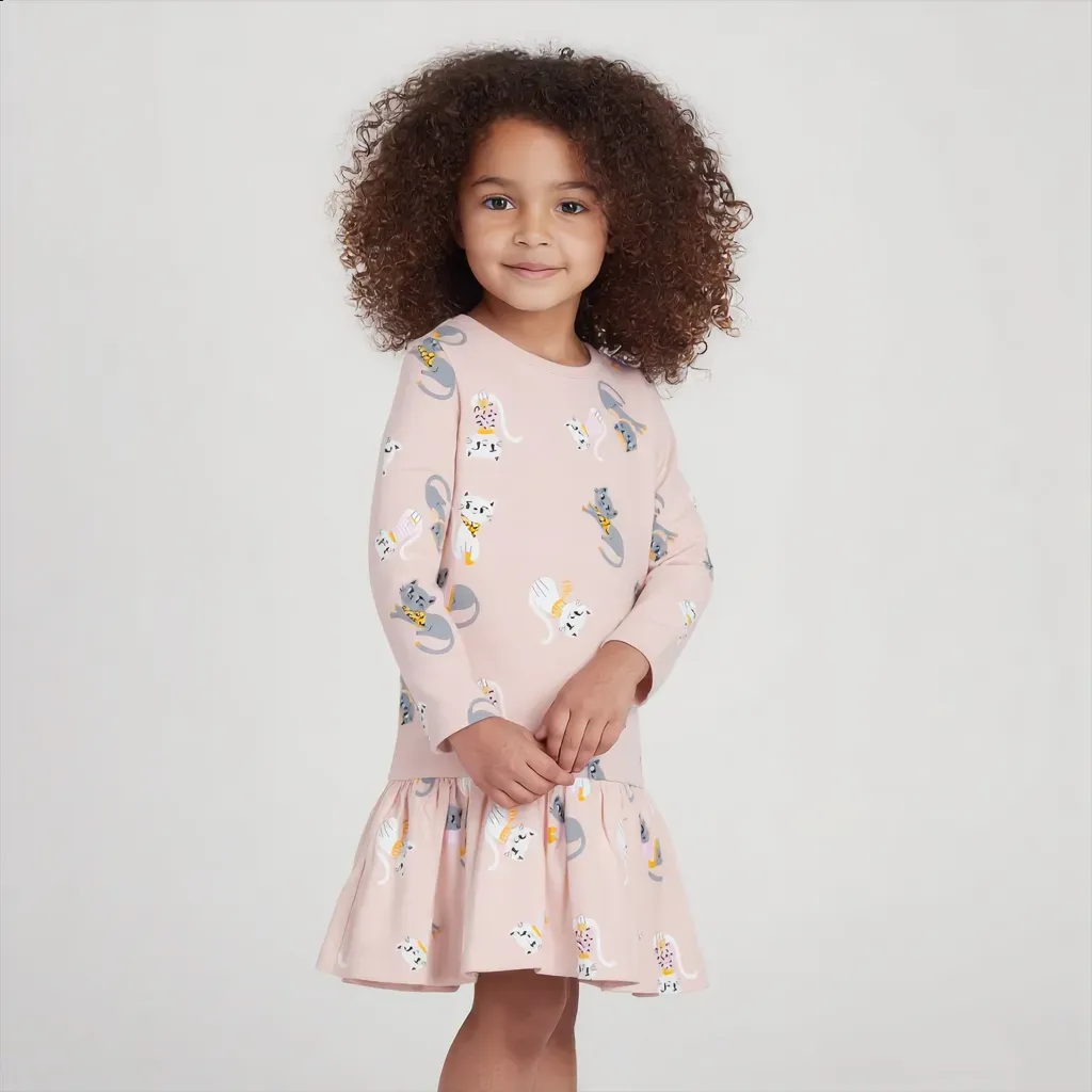 Long-Sleeve Pink Winter Dress - Imported