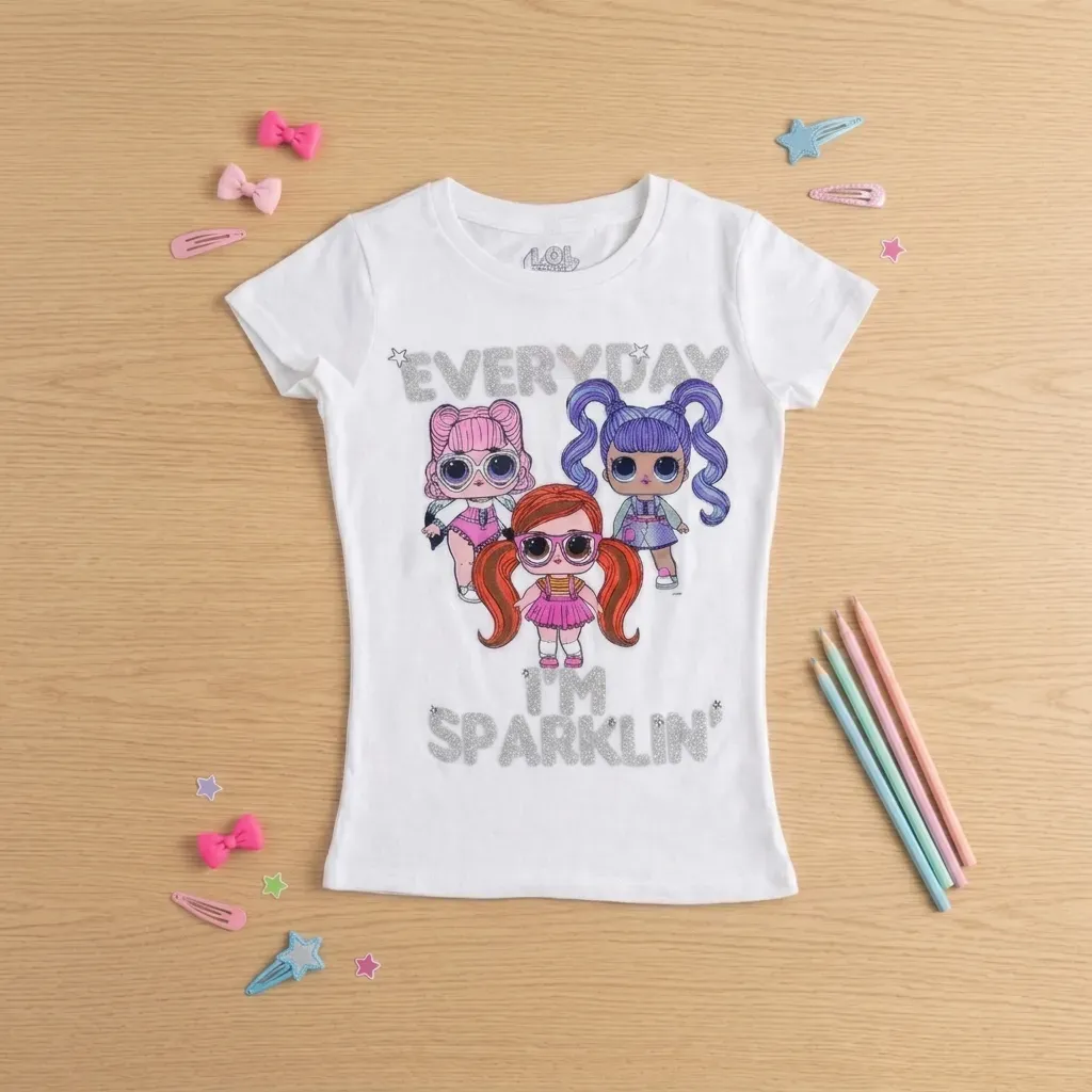 Girl Summer Slim Fit Sparkle White TShirt
