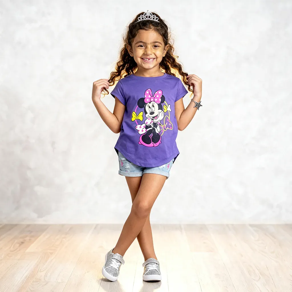 Girls summer cotton Minnie Mouse T-Shirt – Purple