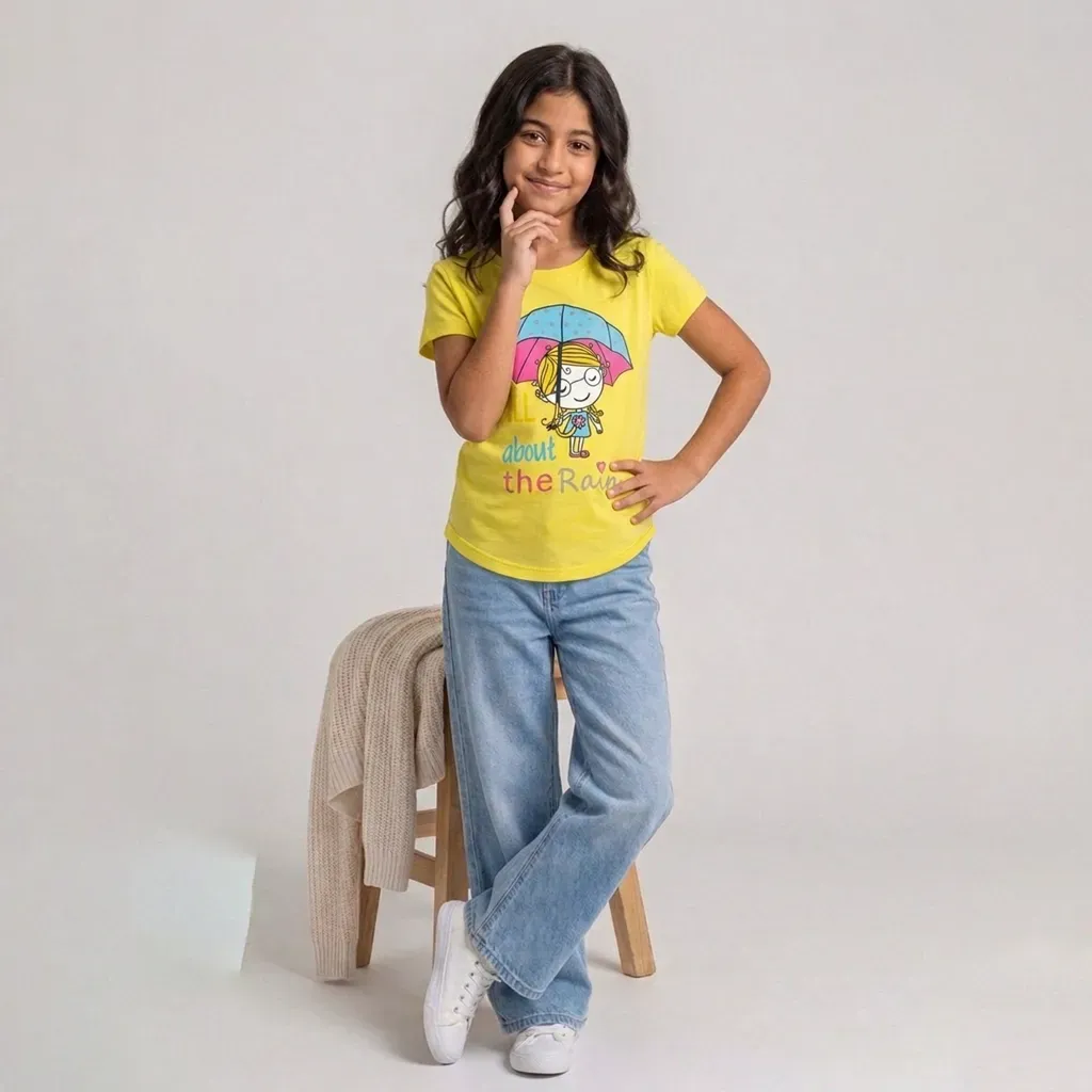 Girls Summer Cotton Short Sleeve TShirt  Yellow