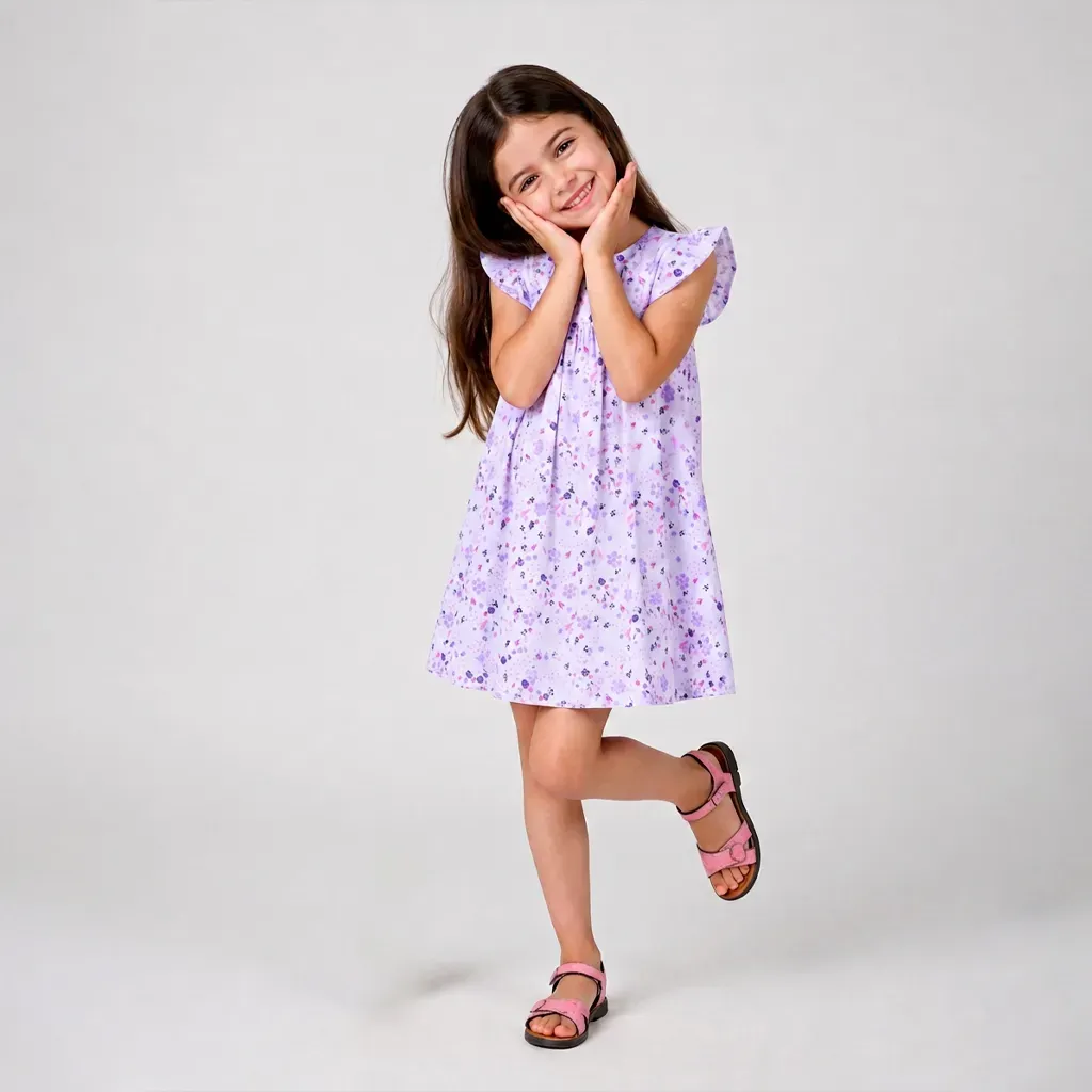 Soft White Girls' Floral Dress | Casual Kids' Outing Dress